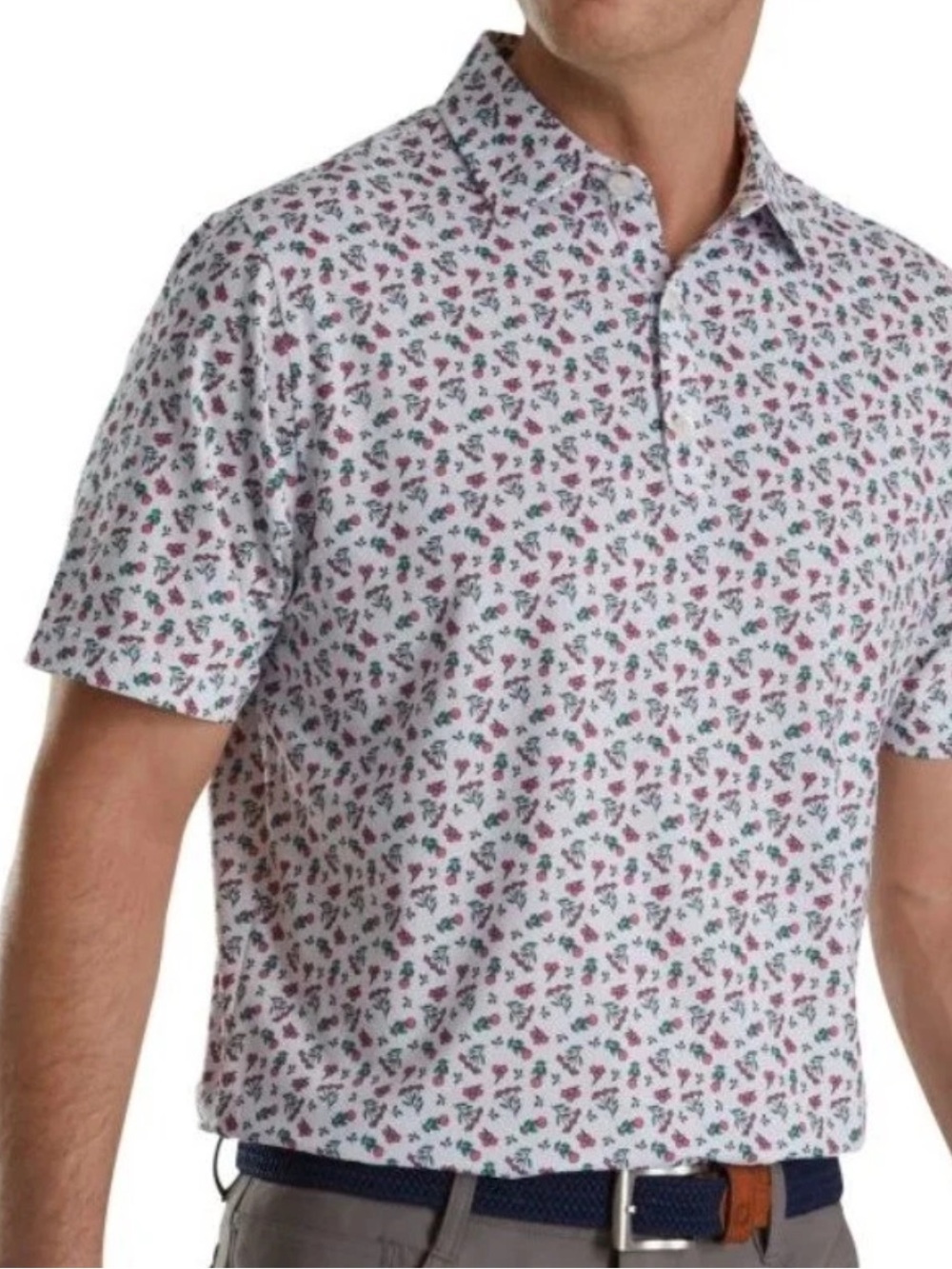 FootJoy Golf Polo Mens White Ditsy Floral Performance Short Sleeve Shirt XL FJ